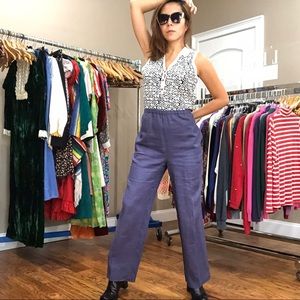 100% Linen Purple/Violet Elastic Waistband Pants